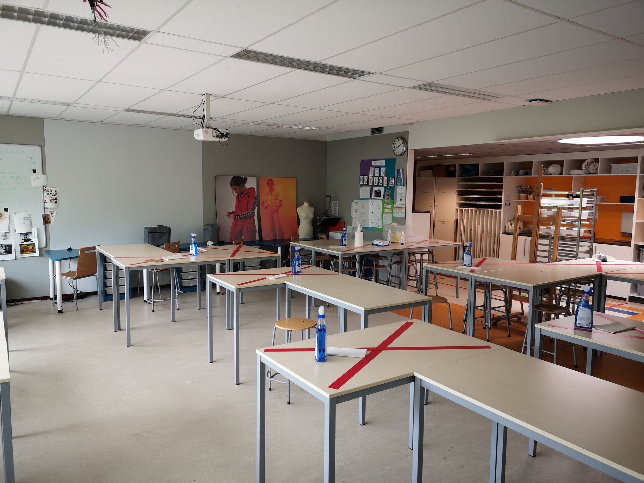 Senior School Art classroom with social distancing measures in place
