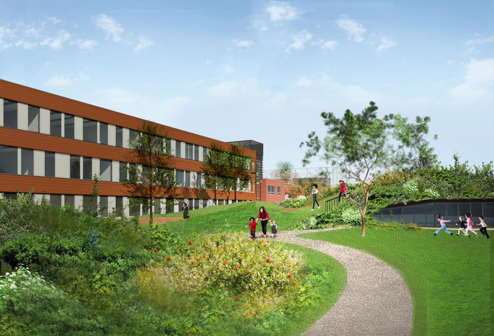 rendering of new senior school leidschenveen, a cradle to cradle school