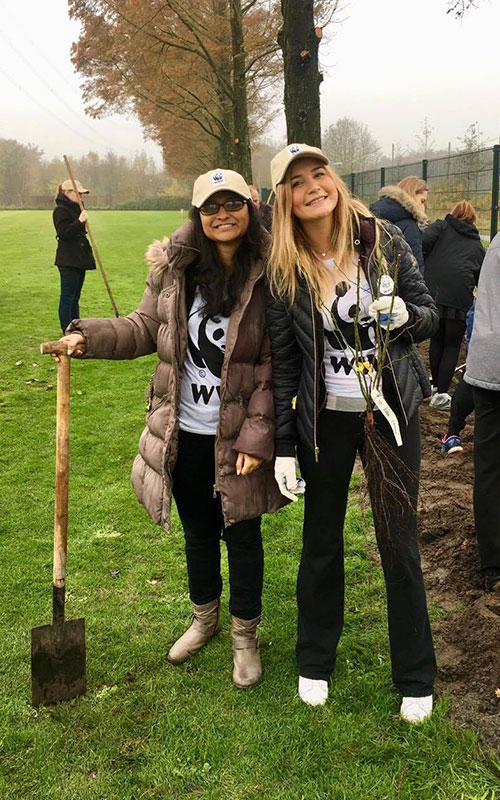 Senior school girls gardening